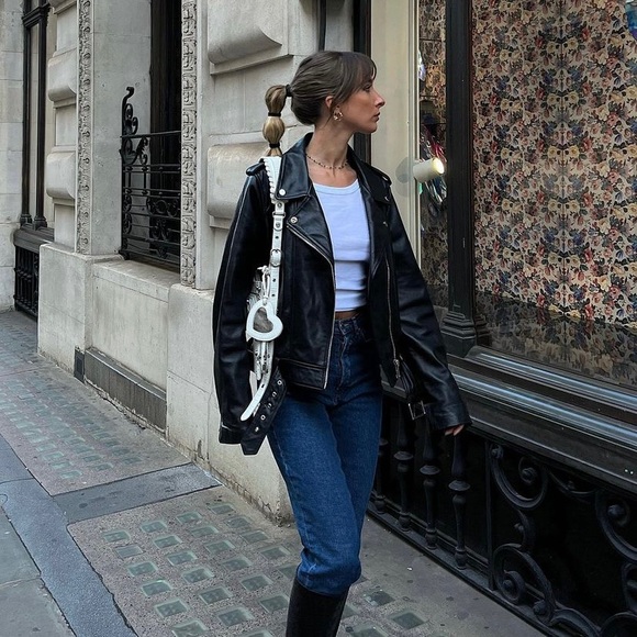 Zara sheep leather biker jacket black - Picture 3 of 16